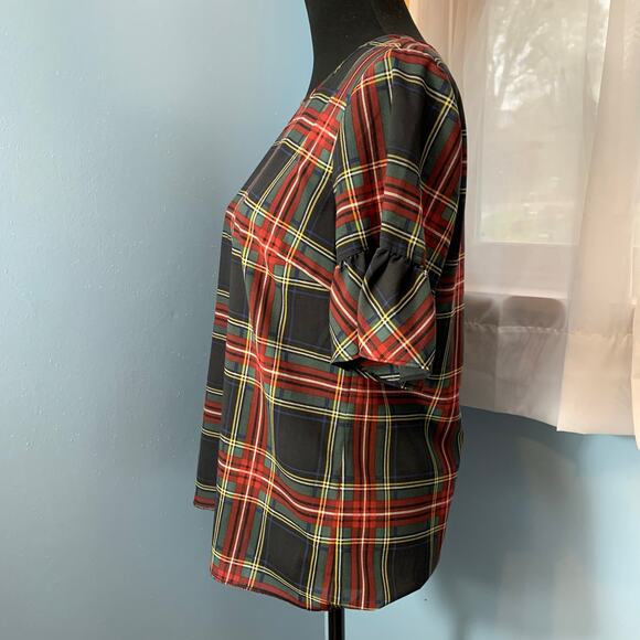 J. Crew Factory Drapey Tartan Plaid Short Sleeve Top Size Small - Picture 4 of 8